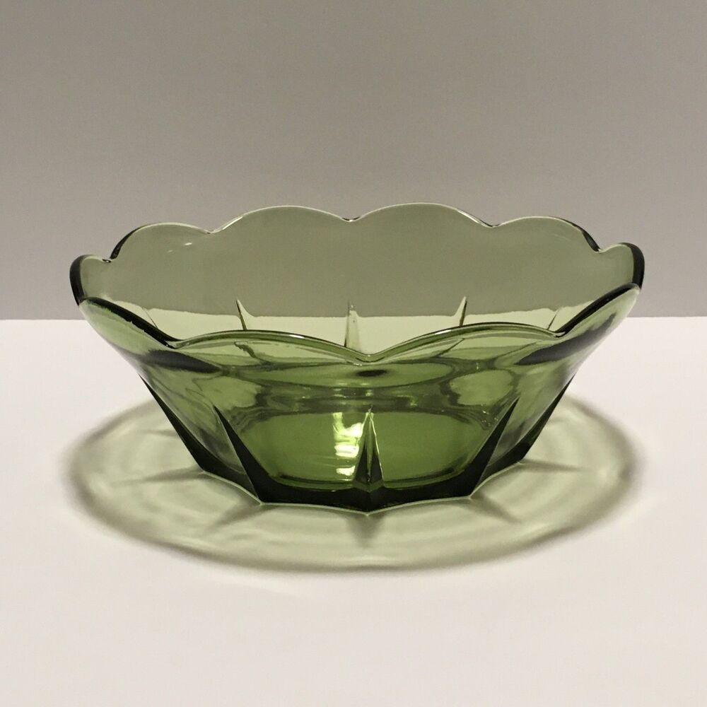 Vintage Avocado Green Glass Bowl Anchor Hocking 8" MCM Serving Bowl Swedish